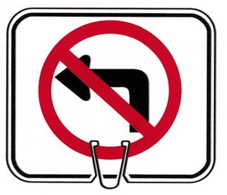 No Left Turn Symbol Cone Sign