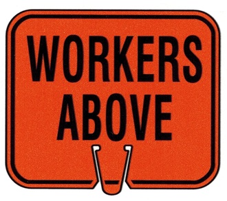 Workers Above Cone Sign
