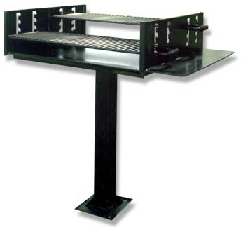 Commerical Campground Group Grill with Two Adj Grates, Shelf, Mounting Post